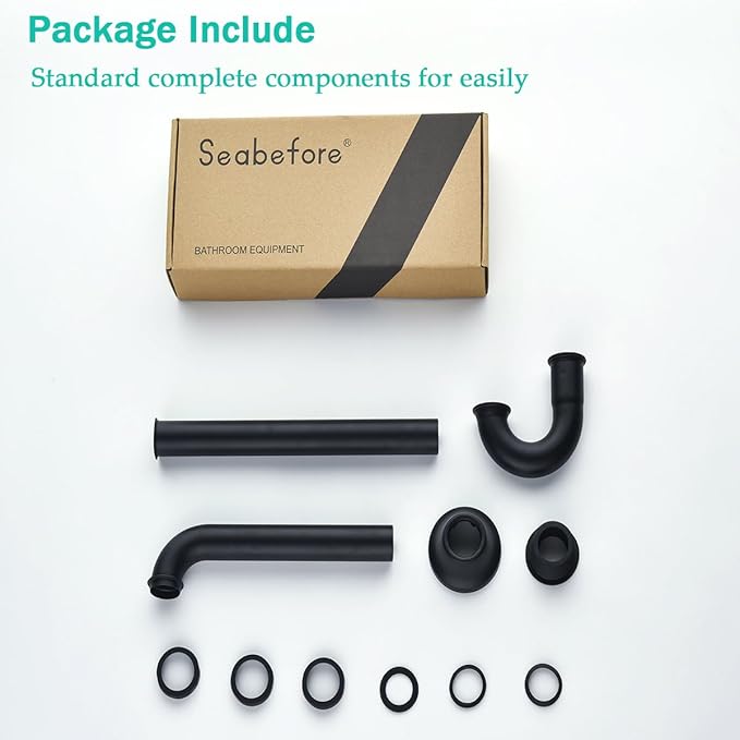 Brass P Trap U-Shape 1 1/4 inch Sink Drain Pipe with Slip Joint Extension Tub,12 inch Vertical Pipe length Adjustable Height Sink Waste Trap Drain Kit Matte Black,SE83555MB-L