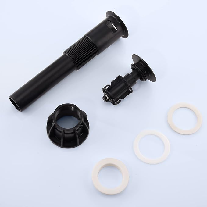 Bathroom Vessel Sink Drain with Overflow - 1 3/4 Inch Bathroom Sink Stopper, Push and Seal Pop up Sink Drains, Bathroom Sink Vanity Assembly with Strainer, Anti Clogging, Black