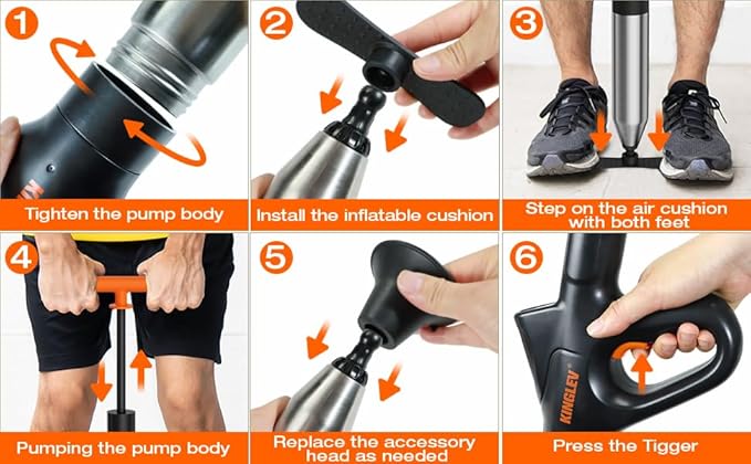 Toilet Plunger with High-Pressure Air Drain Blaster, Power Plunger - Drain Clog Remover for Sink, Shower, Toilet Clogs, Includes Foot Pump, Gloves & Adapter