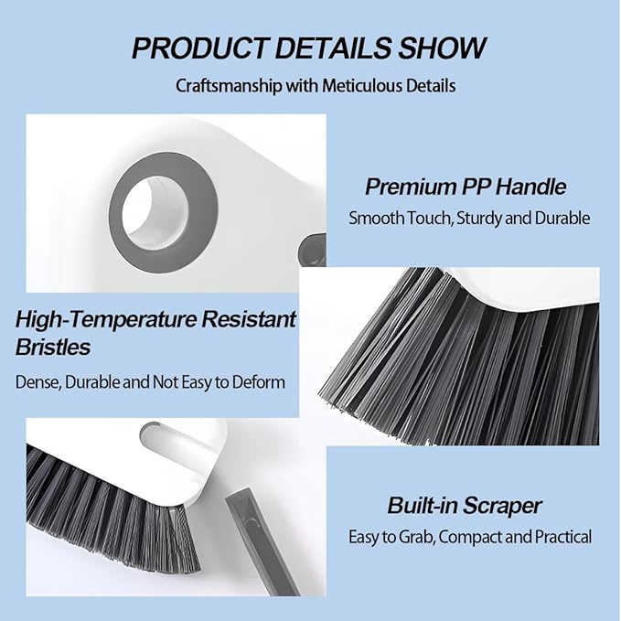 2 in 1 Car Groove Cleaning Brush, Multifunction Vehicle Crevice Cleaner with Hidden Scraper, Automotive Window Seal Sill Sliding Door Track Cleaning Brush, Universal Fit (Gray White)