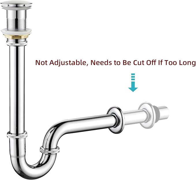 Thickened Brass P Trap Set: 1-1/4 P Trap with Bathroom Sink Stopper - Sink Drain Plumbing Kit for Pipe Replacement (Chrome, No Overflow)