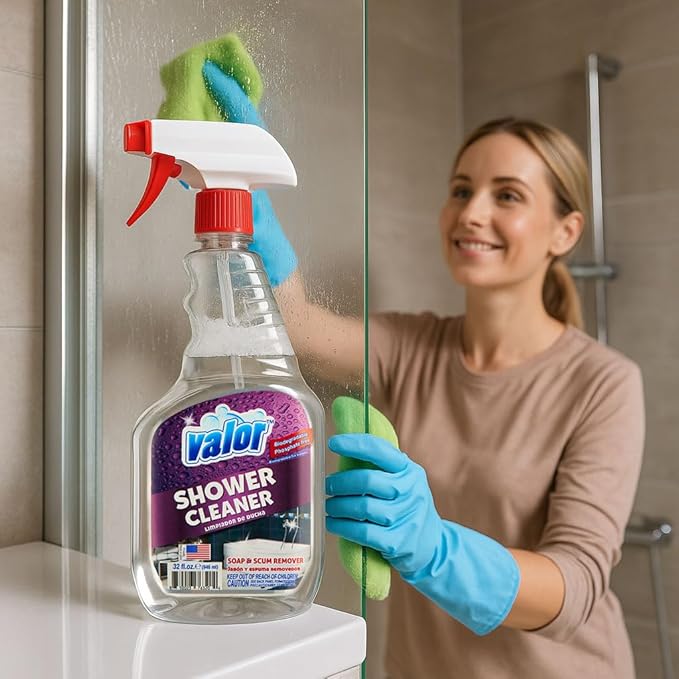 Valor Shower Cleaner Spray – Soap Scum & Hard Water Stain Cleaning Solution for Bathroom, Tub & Tile, (32 Fl Oz (Pack of 12))