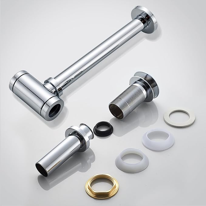 Bathroom Basin Sink Waste P-Trap Drain Kit, Adjustable Bottle Trap with Pop Up Drain Stopper Without Overflow, Chrome