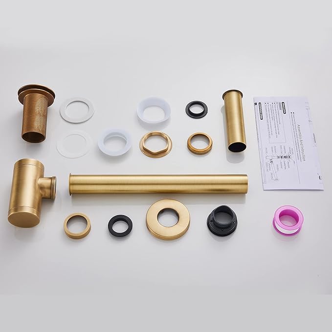 MENATT Solid Brass Bathroom Sink Stopper P-Trap Complete Set, Adjustable Bathroom Bottle Trap Sink Drain Kit and Pop Up Drain Without Overflow, Antique