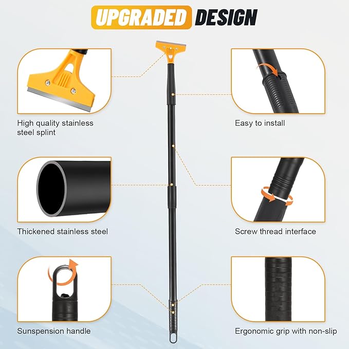 Floor Scraper Long Handle Heavy Duty, 8-72" Adjustable Razor Blade Scraper Tool with 10 Blades, 4 Inch Paint Scraper for Cleaning Floors, Walls, Tile, Glass, Adhesive, Gum, Popcorn Ceiling(2 Pack)