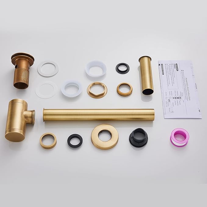 MENATT Bathroom Sink P-Trap Complete Set, Solid Brass 1-1/4 Bottle Trap Sink Drain Kit with Overflow Pop Up Drain Stopper, Antique