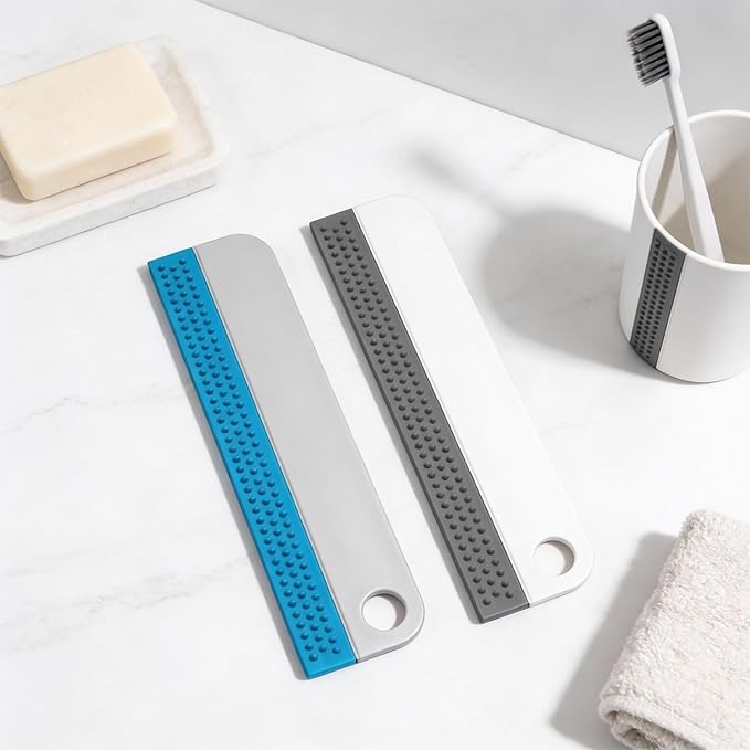 Small Rubber Squeegee 2 Pcs All-Purpose Mini Soft Rubber Window Squeegee Small Squeegees Window Scrubber Scraper for Kitchens Bathroom Shower Mirrors Car Windshield (Gray, Blue)