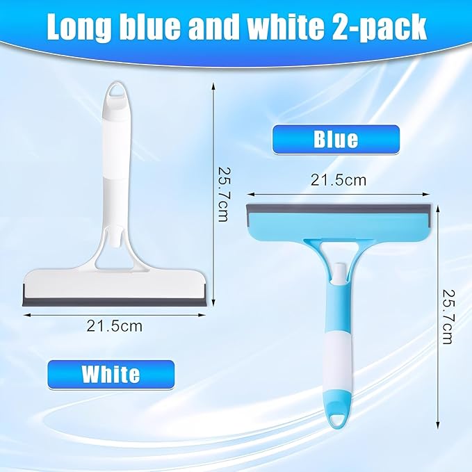 Shower Squeegee for Glass Doors, 3 in 1 Squeegee for Shower Glass with Spray, Scrubber and Shower Squeegee for Glass Doors, Mirrors, Car and Home, All-Purpose Window Cleaner Tool (Blue)