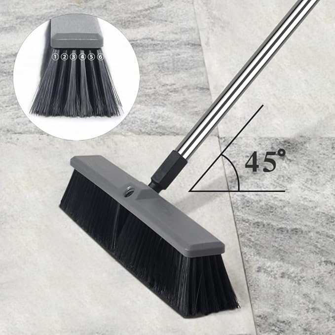 18 Inch Push Broom Brush Outdoor Heavy Duty Broom Stiff Bristles Commercial Outdoor Broom Brush for Cleaning Garage Driveway Yard Patio Deck Concrete Wood Stone Floor with 63" Long Handle