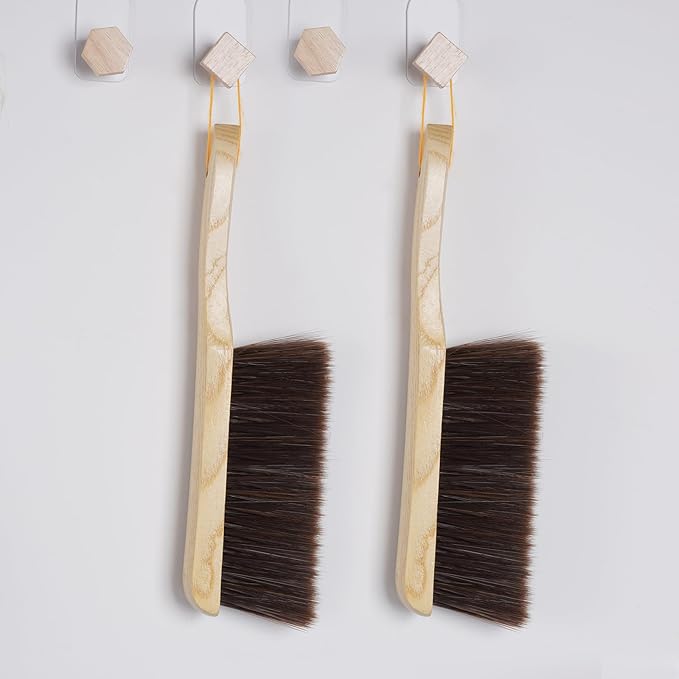 Rbenxia 2 Pieces Wooden Handle Bench Brushes Horse Hair Brushes Soft Bristles Dust Brush Household Cleaning Brushes for Fireplace, Sofa, Furniture, Workshop Woodworking (Brown)