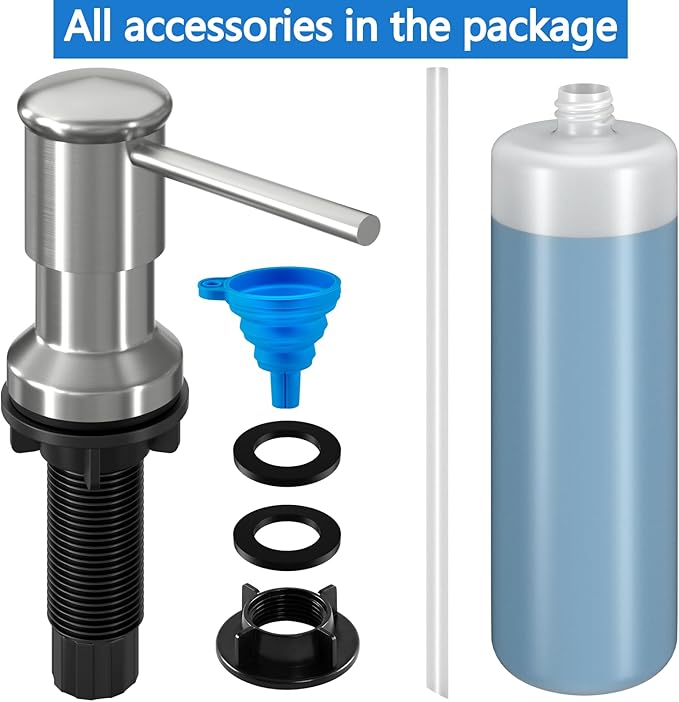 Dish Soap Dispenser, Kitchen Sink Soap Dispenser Pump with 17 OZ Bottle, Refill from The Top, Wide Pump Head Base (Brushed Nickel)