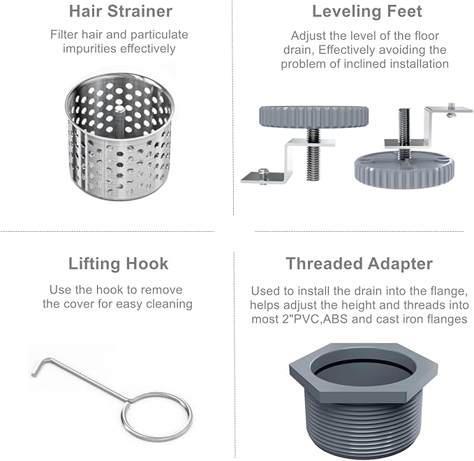 Sharpeye 24 Inch Linear Shower Drain with Tile Insert Grate, Brushed Nickel 304 Stainless Steel Rectangle Shower Floor Drain for Bathroom, CUPC Certified, with Hair Strainer, Leveling Feet