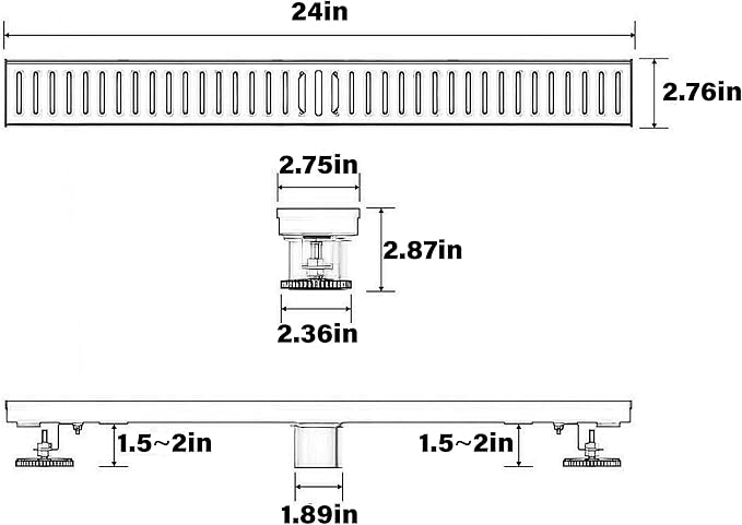 24 Inch Linear Shower Drain Bathroom Kitchen Golden Floor Drain Removable Capsule Pattern Cover Accessories Shower Drain 304 Stainless Steel Drain with Hair Strainer Adjustable Leveling Feet