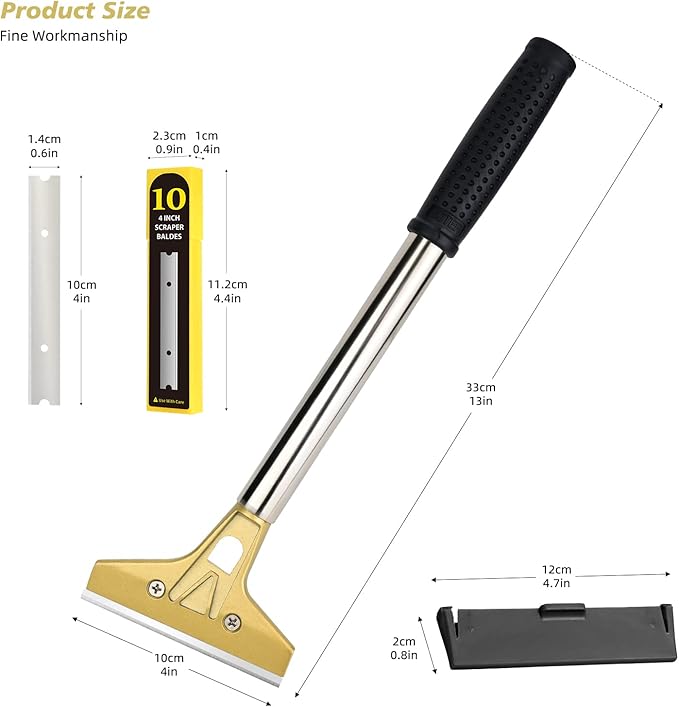 EHDIS Flat Top Grill Scraper Razor BladeGlass Scraper Tool, 4 Inch Metal Blade Kitchen Scraper for Cleaning Griddle & Flat Top Grill for Diner, Bar, Hotel, Restaurant