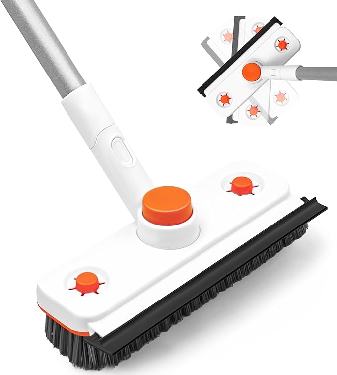 Pole Tub and Tile Scrubber - 60" Extendable Tub Brush Scrubber with Long Handle, 360° Rotating Head & 2 Non-Scratch Attachments for Shower, Bathtub, Tile & Floor