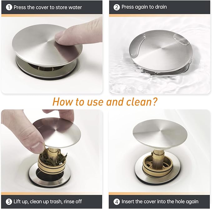 2-Pack Pop Up Bathroom Sink Drain with Overflow - Fits 1-5/8" to 2" Holes, Brushed Nickel 304 Stainless Steel for Vanity/Vessel Sink