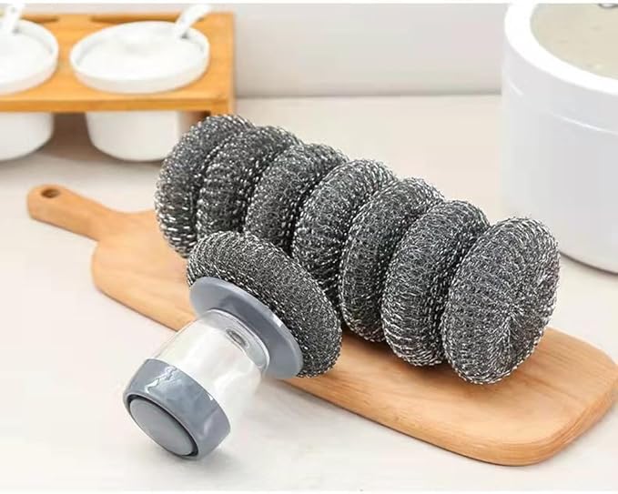 2 Pcs Heavy-Duty Stainless Steel Wool Barbecue Grill Cleaning Scrubber Pads, Replacement Steel Wool Brush Head