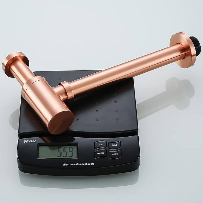 RANDOM Brass Contemporary Round Bottle P Trap 1 1/4 Basin Sink Waste Drain P Trap Kit, Copper Satin, Also Red Antique Copper(Brushed Rose Gold)
