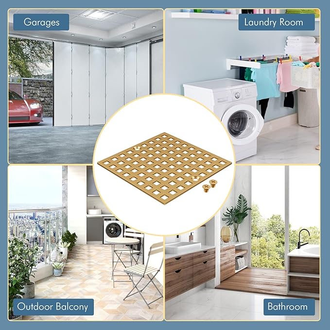 3-7/8" Champagne Bronze Shower Drain Cover - Square Floor Drain Cover Replacement - Hair Catcher/Drain Strainer for Bathrooms, Showers, and Sinks - SUS304 Stainless Steel & CUPC Certified