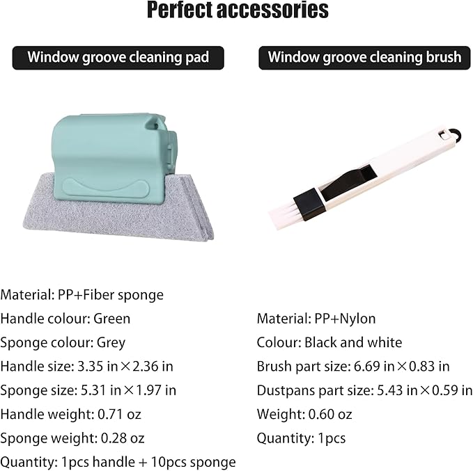 Window Groove Cleaning Tools Set,Small Multipurpose Track Brush with dustpan,Magic Gap Scouring Pad with 10 Replacement Sponge,Sliding Door Slot Cleaner Tools,Hand-held Family Sill Crevice Clean Scrub