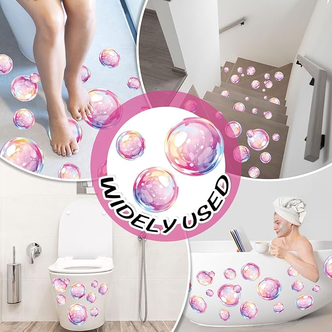 Whaline 30Pcs Bubble Non Slip Bathtub Stickers Under The Sea Cartoon Bubble Safety Shower Treads Adhesive Applique Decal with Scraper for Summer Bathroom Shower Floor
