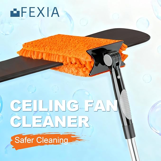 FEXIA Ceiling Fan Cleaner Duster Kit with 6FT Extension Pole, Fan Blade Cleaner Microfiber Cleaning Tool, Reusable Chenille Mops for Blinds Baseboard Wall Cobwebs Bookshelves Door Window Top
