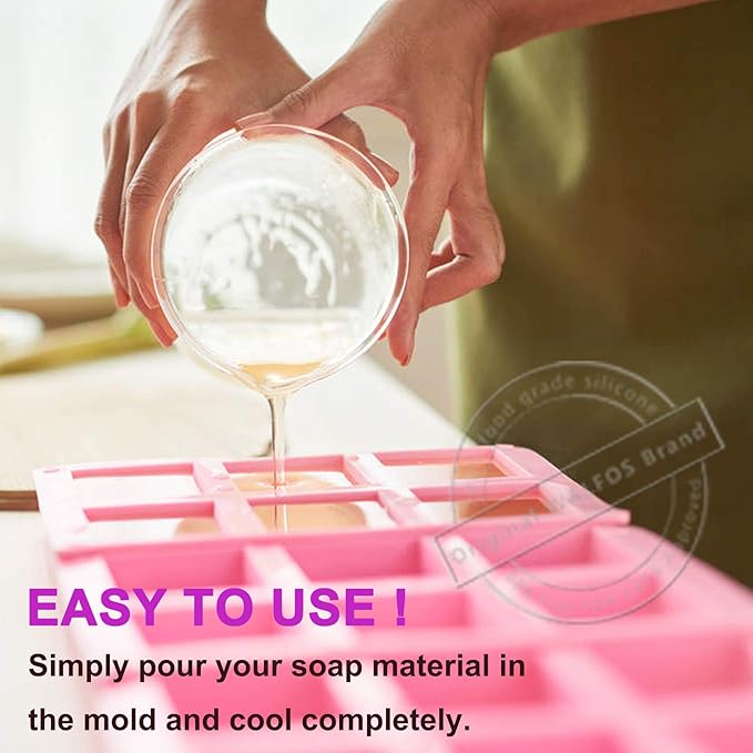 Walfos Silicone Soap Molds, 4 Pieces Rectangle Soap Molds 6 Cavities for Homemade Craft Soap, Cake, Rice Crispy, Chocolate & Ice Cube Tray(Purple & Pink)