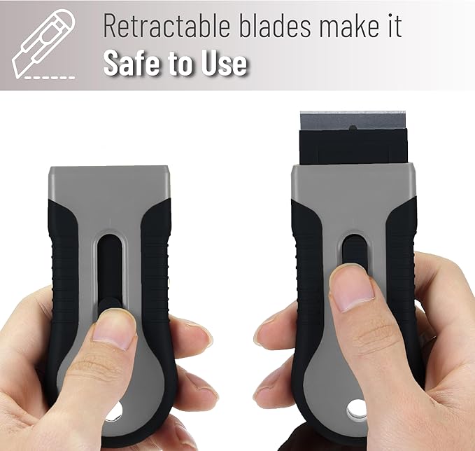 Bates- Razor Blade Scraper Tool, 2 Pack, 30 Extra Stainless Steel Blades, Anti-Slip Ergonomic Handle Design, Razor Scraper Set for Cleaning Window, Paint, Oven, Glass, Stove