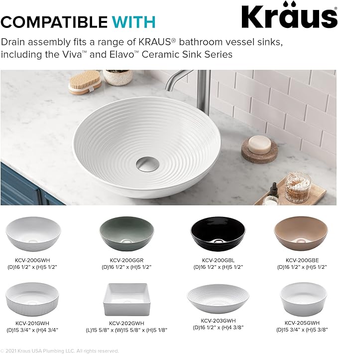 KRAUS Pop-Up Drain for Bathroom Sink Without Overflow in Spot-Free Stainless Steel, PU-10SFS