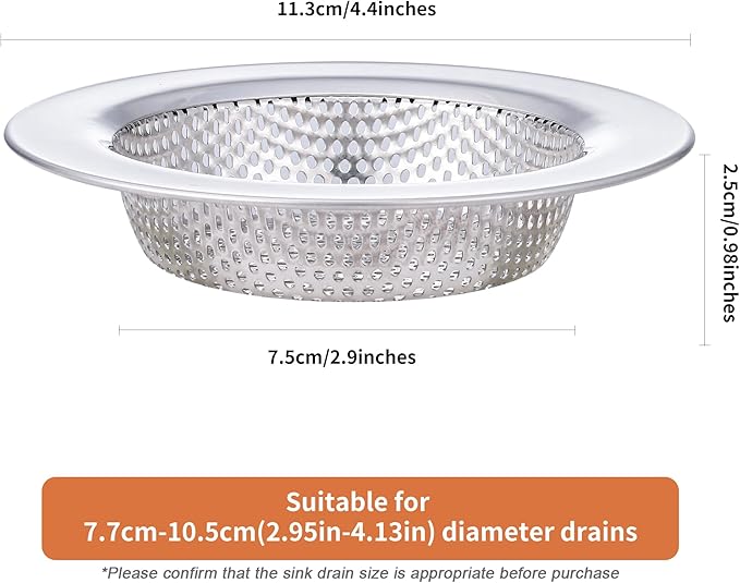2pcs Kitchen Sink Strainer Stainless Steel, Kitchen Sink Drain Strainer, Sink Strainer, Sink Food Catcher, Upgraded Double-Layer Safe Design Large Wide Rim 4.5" Diameter