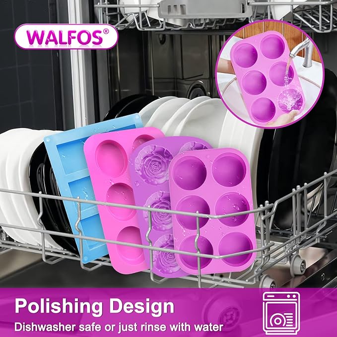 Walfos Round Silicone Soap Molds,Silicone Soap Molds,BPA Free and Non-Stick Circular Soap Mold,Perfect for Soap,Candles,Cookies,Oreos,Candy,Pudding,Jello.Set of 2 (Purple)