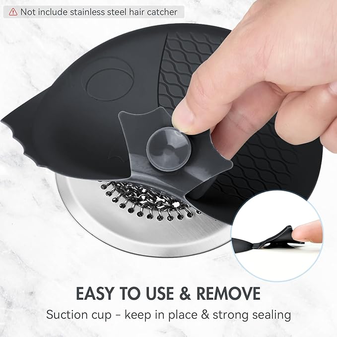 TRAPMATE Tub Stopper Bathtub Drain, Patented 5.9" Silicone Drain Plug Cover for Shower, Bath, Kitchen Sink, 3 Pack, Black