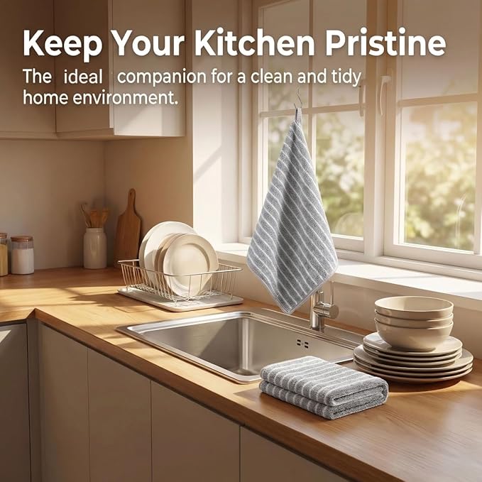 6 PCS Kitchen Cloth Dish Towels Thick Absorbent Cleaning Towels for Kitchen Non Oil Staining Durable Non Shedding Dish Cloths Ideal for Table Wiping Home Use and wet and dry use Dish Drying rag 