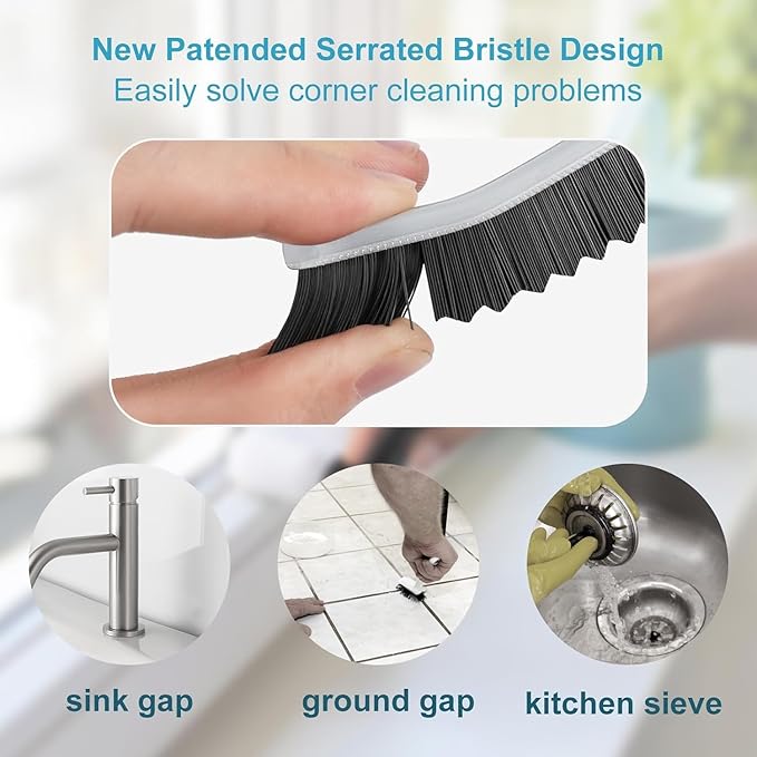 Grey 3pcs Bathroom Crevice Gaps Cleaning Brush Dead Corners Grout Cleaner Scrub Brush Deep Tile Joints - Stiff Angled Bristles for Showers, Bathtubs, Kitchens