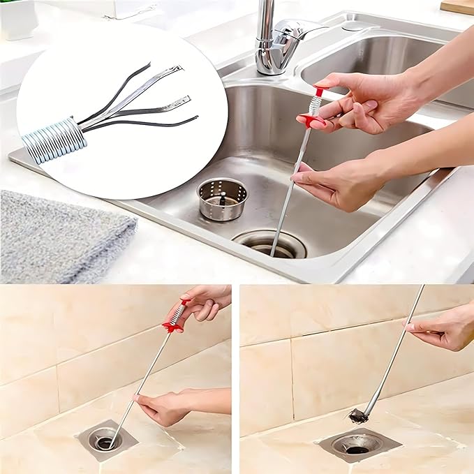 Drain Snake, Drain Clog Remover - Gutter Cleaning Tools Drain Cleaner for Toilet Sewer Shower Kitchen Bathroom Tub Clogged Drains Opener Cleaning Tool, Flexible Grabber Claw Pick Up Reacher (35 inch)