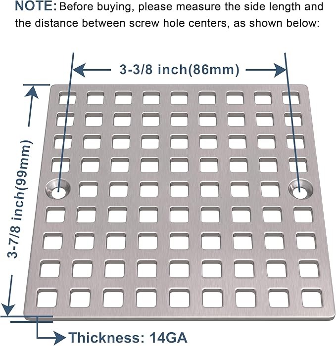 2PC 3-7/8" Brushed Nickel Shower Drain Cover - Square Floor Drain Cover Replacement - Hair Catcher/Drain Strainer for Bathrooms, Showers, and Sinks - SUS304 Stainless Steel & CUPC Certified