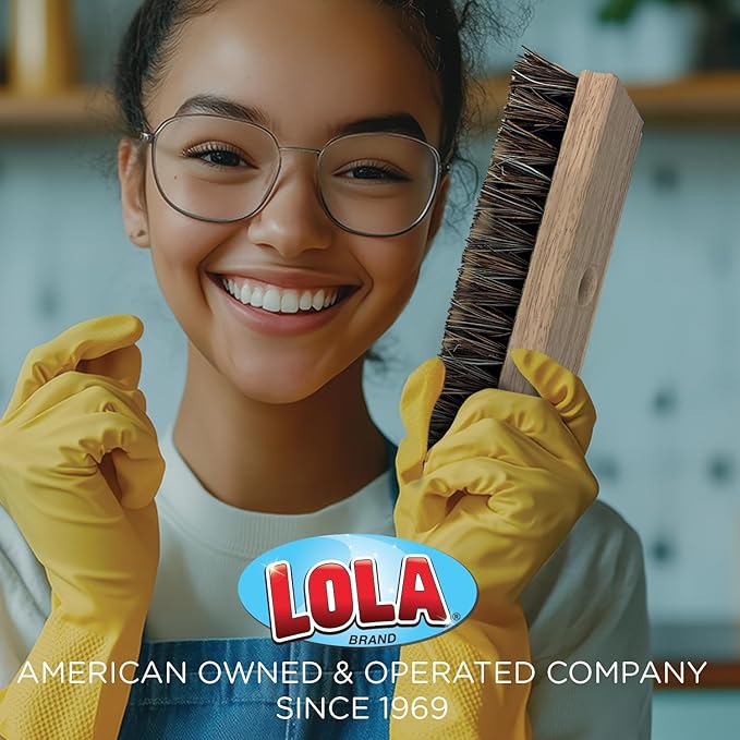 LOLA Heavy-Duty Deck Scrub Brush, 9" x 3.5" Head w/Palmyra & PVC Bristles for Outdoor Cleaning, Removes Dirt & Grime from Patios, Decks, Grout, 1 CT
