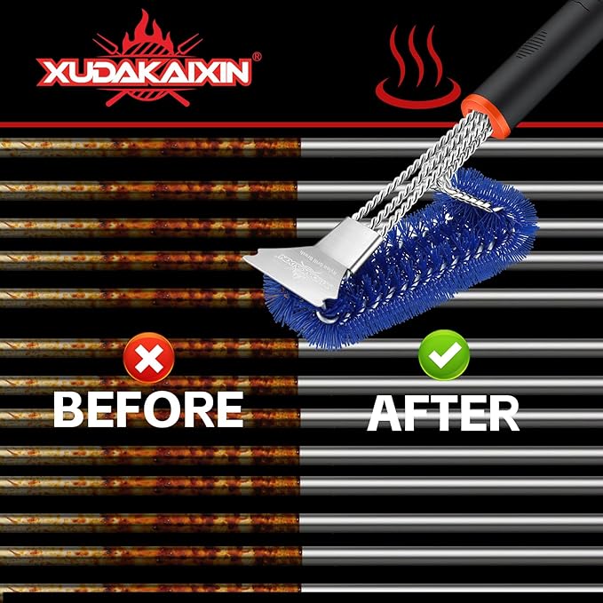 XUDAKAIXIN Grill Brush and Scraper, Safe Nylon Bristles Barbecue Outdoor Grill Brush for Cooled Grates, Extra Strong BBQ Cleaner Accessories (Blue)