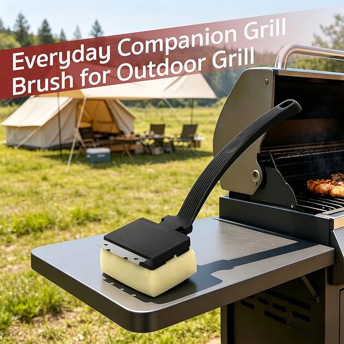 GASPRO Bristle Free Grill Brush for Outdoor Grill, BBQ Brush with Scraper, Prevents Coating Damage, Safe for Cast Iron & Stainless Steel Grill, Soft Brush Head Replaceable & Dishwasher Safe