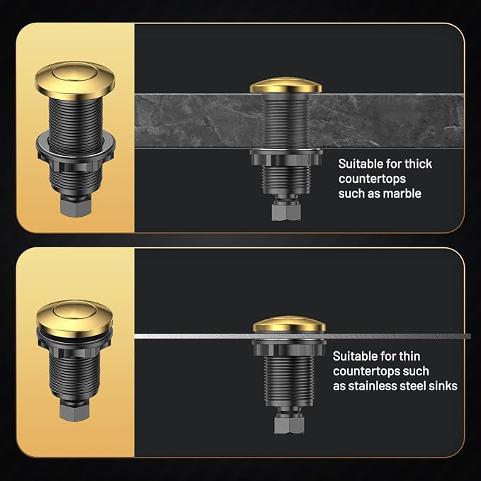 Garbage Disposal Air Switch Kit, Soft Brushed Gold Finish, Compatible with Moen Brushed Gold Faucets, UL Listed Sink Top Button, Universal Countertop Design