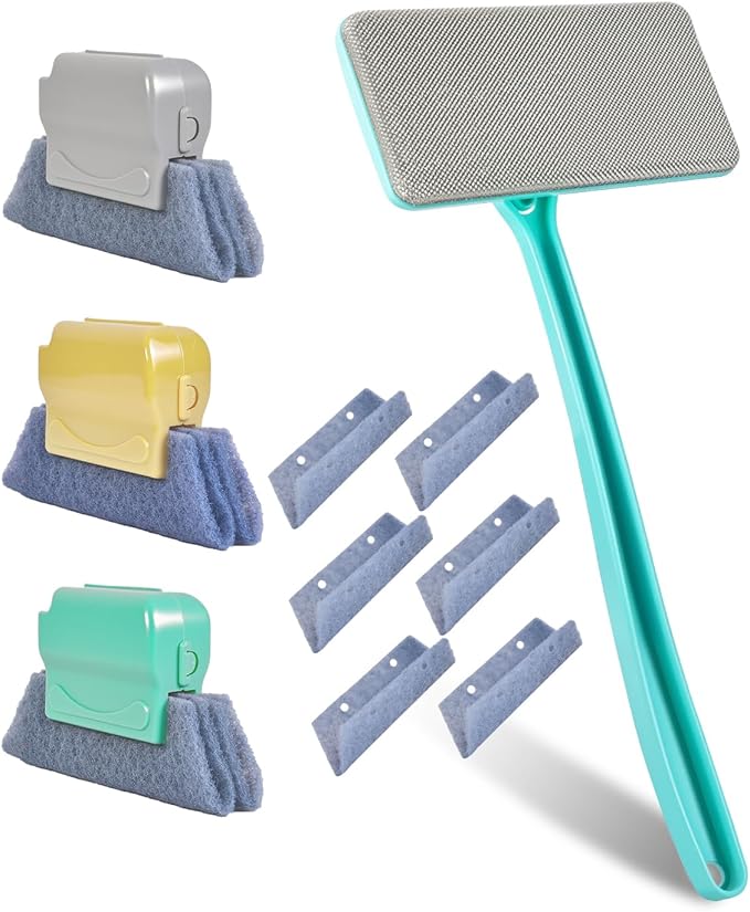 Window Screen Cleaner Kit,Wet and Dry Dual-Use Mesh Screen Cleaner + 3 Window Track Cleaning Tools,Detachable Window Sill Cleaner Tool for Easy,Efficient Cleaner