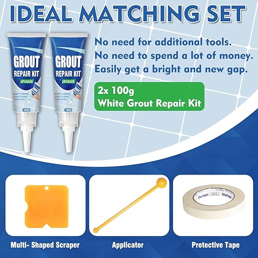 Tile Grout Repair Kit, 2 Pack White Fast Drying Grout Filler for Bathroom, Kitchen, Shower, Replace Grout Pen for Restore and Renew Tile Joints Line, Versatile Triple Use with Grout Sealer (White)