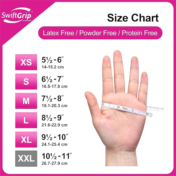 SwiftGrip Powder-Free Nitrile Gloves, 3-mil, Disposable Nitrile Gloves, Latex-Free, Powder-Free - Pink/Fuchsia