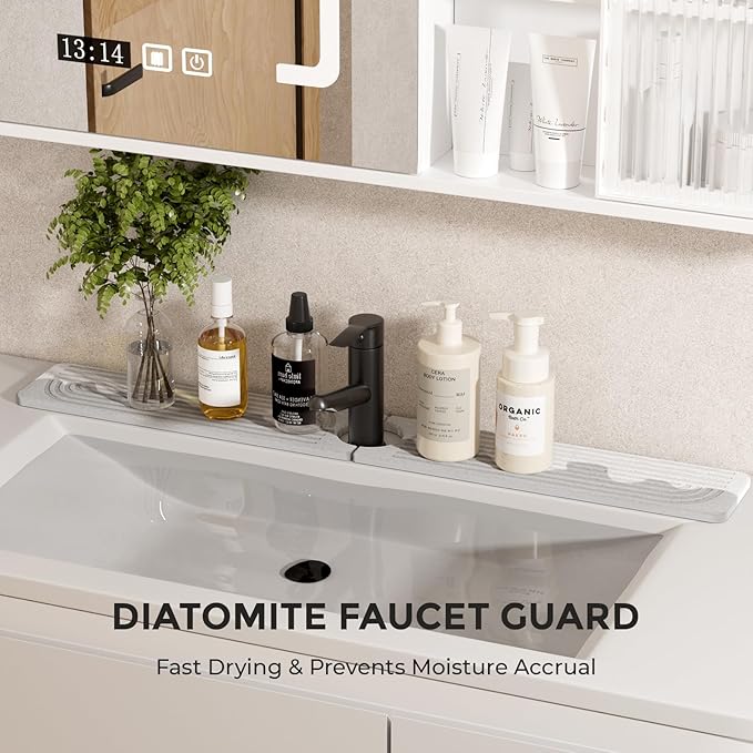 Faucet Mat for Kitchen Sink - 30" Diatomaceous Earth Faucet - Sink Splash Guard for Kitchen, Bathroom, and Laundry Room Faucets - White