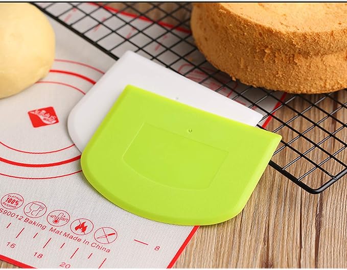 WAFJAMF 2 PCS Plastic Dough Scraper Bowl Scraper, Food-Grade Bench Scraper, Flexible Dough Cutter, Multipurpose Food Scrappers for Bread, Cake, Cream, Fondant(White+Green)
