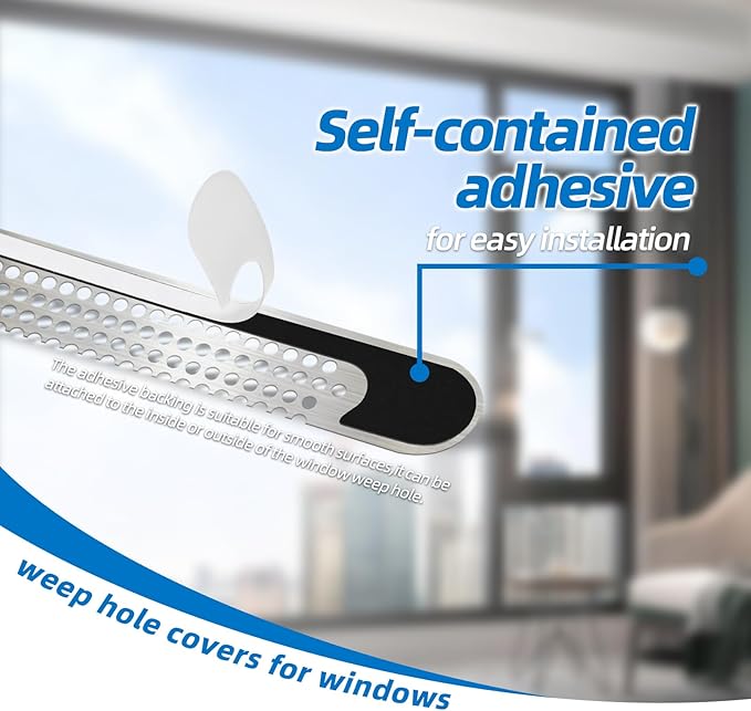 25PCS 304 Stainless Steel More Durable Window Weep Hole Screen Patch Drain Quickly PET Self Adhesive More Sticky & Waterproof (2.36in*0.39in(6cm*1cm))