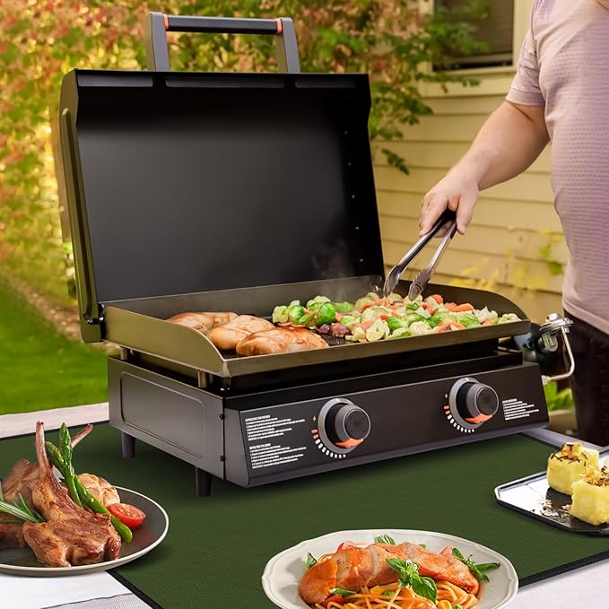 24x31in Heat Resistant Grill Mats for Outdoor Grill to Protect Your Prep Table and Outdoor Grill Table - Fire Proof & Water Proof & Oil Proof BBQ Mat - Green(1mm)