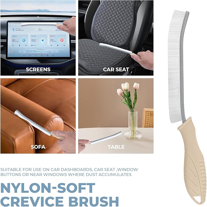 3Pcs Cleaning Brush - Includes Soft Bristle, Hard Crevice, Multifunctional Grout Brush, Auto Vent Wheel, Kitchen House Cleaning Tools (Khaki)