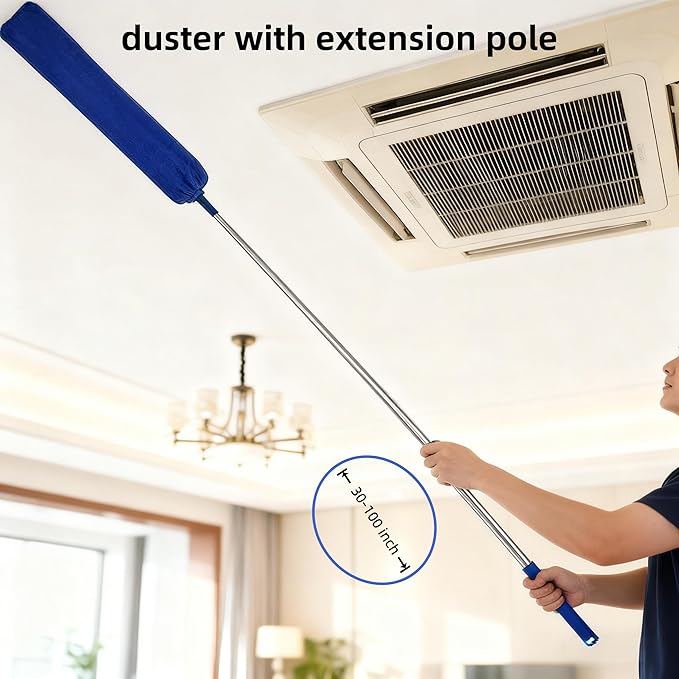 Retractable Gap Dust Cleaner Under Appliance Cleaning Tool, GMLRKY Flat Duster for Under Refrigerator Fridge Stove Couch Bed, Skinny Thin Duster for Tight Spaces (Blue)