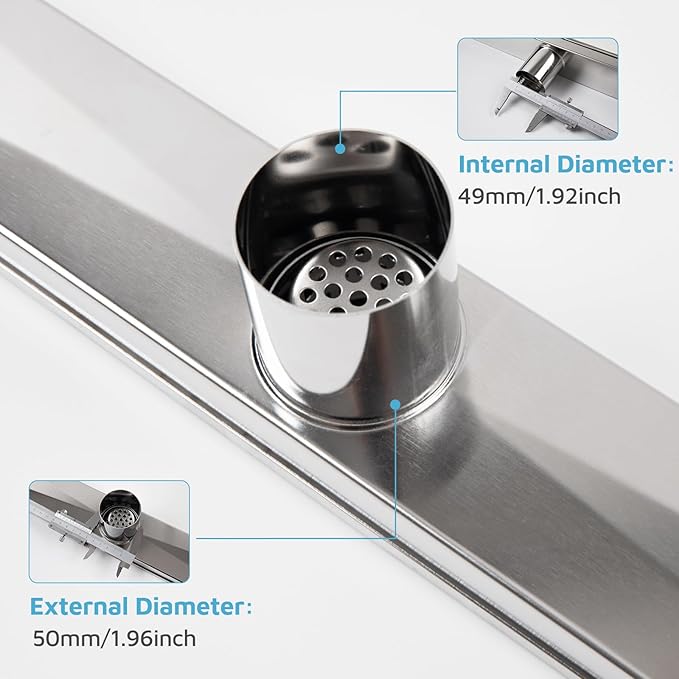 24 Inch Linear Shower Drain Brushed Nickel 304 Stainless Steel
